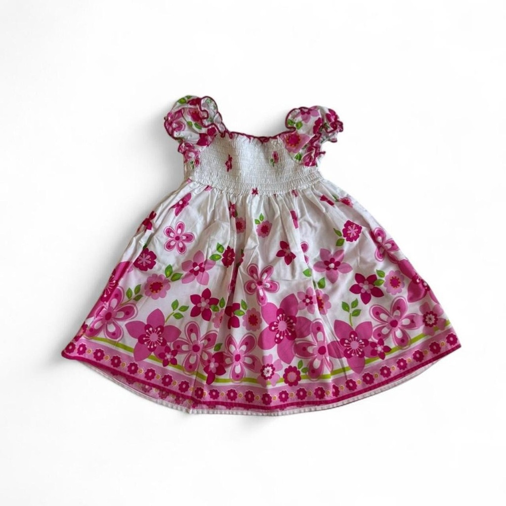 Pink Floral Baby Dress 18-24 Months Cottagecore Ruffle Easter